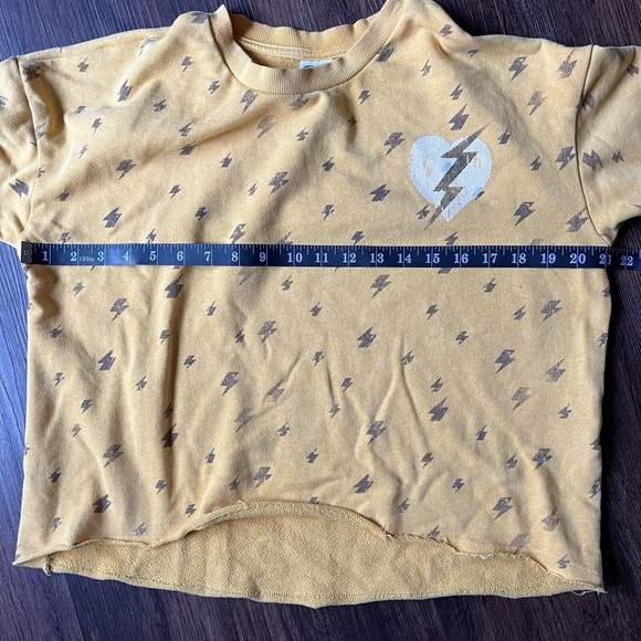 Junk Food Women's Small S Yellow Cropped Sweatshirt Lightning Bolt Print Raw Hem - Picture 4 of 11